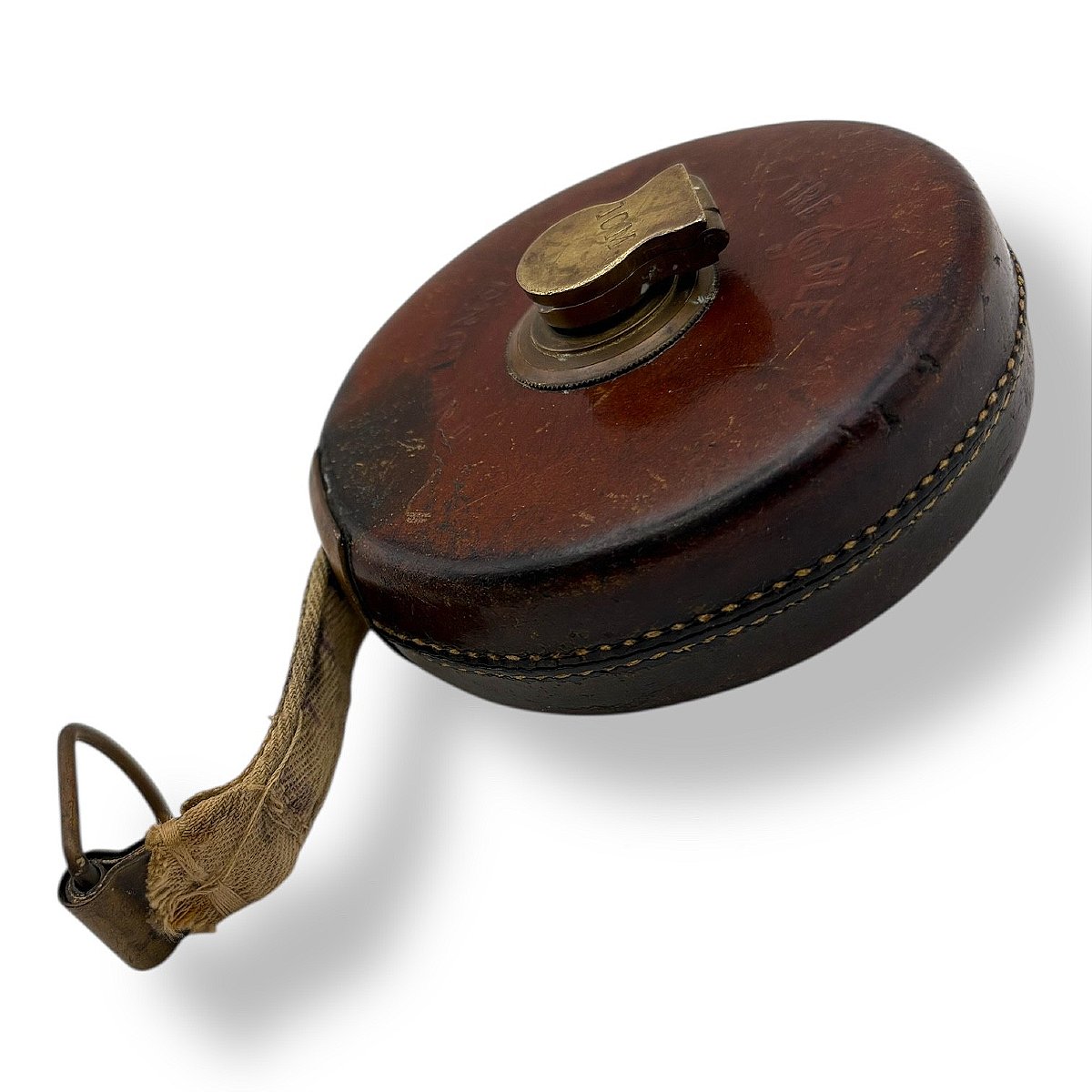 "treble England" Surveyor's Tape Measure, Leather And Brass, England, Circa 1920-photo-3