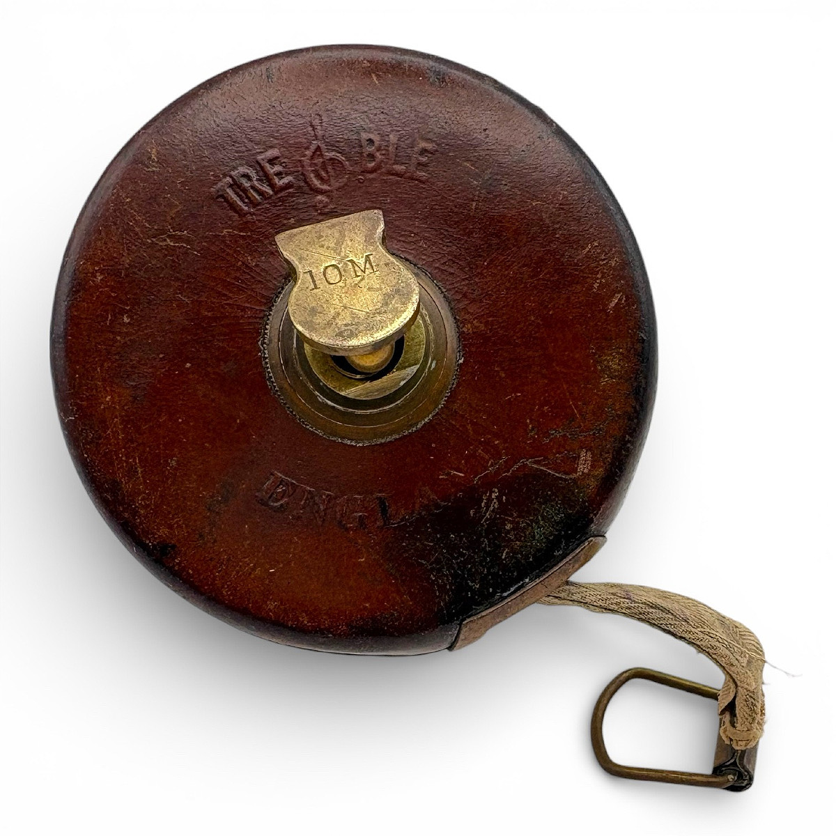 "treble England" Surveyor's Tape Measure, Leather And Brass, England, Circa 1920