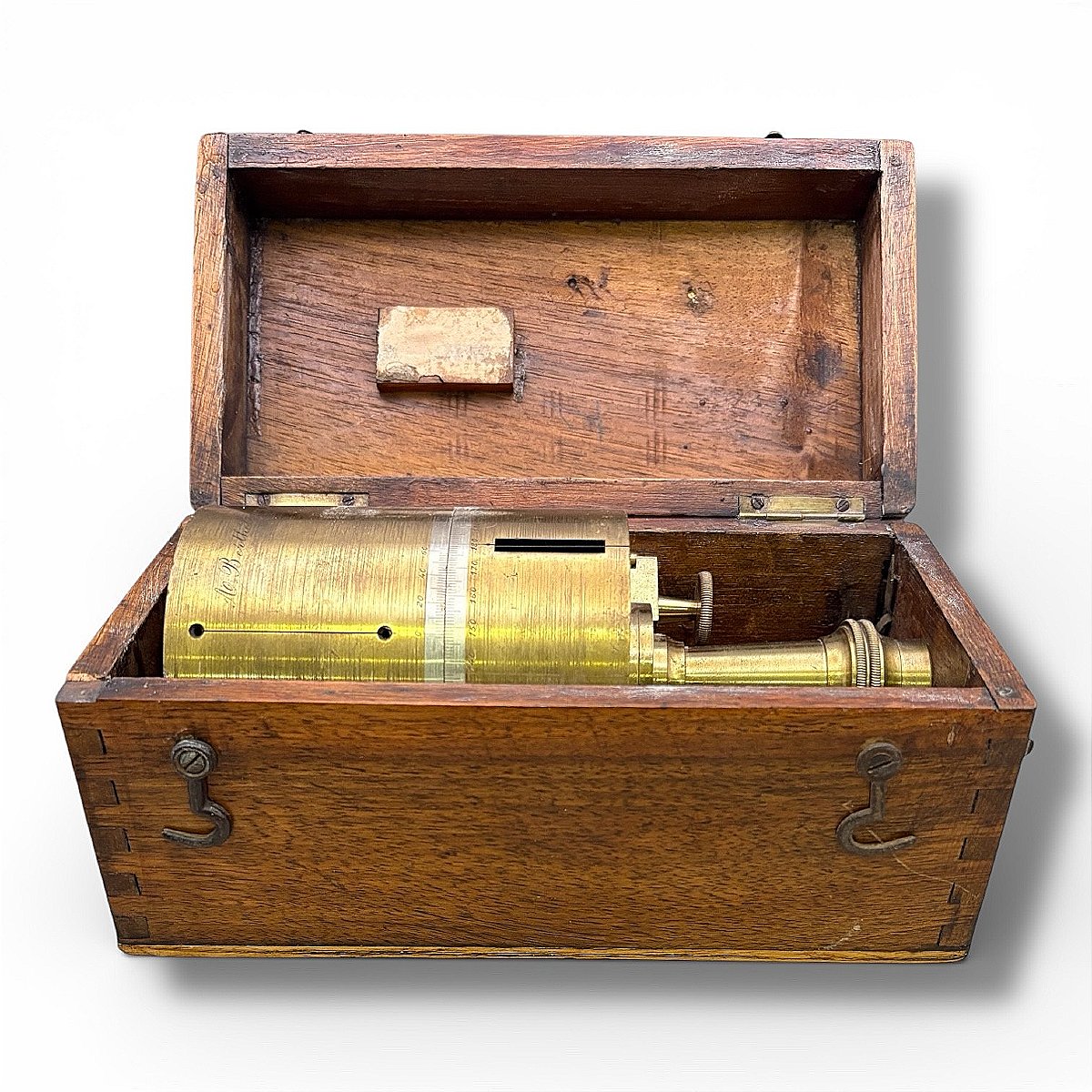 Brass Surveyor's Square In Its Walnut Case - Signed "a Berthelemy Paris" 19th Century-photo-1