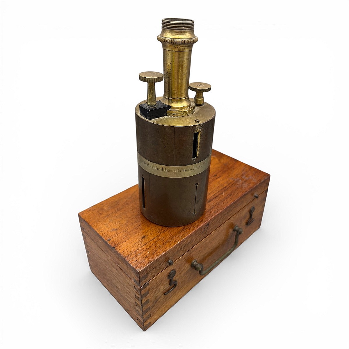 Solid Brass Surveyor's Square With Its Wooden Case - 19th Century-photo-3