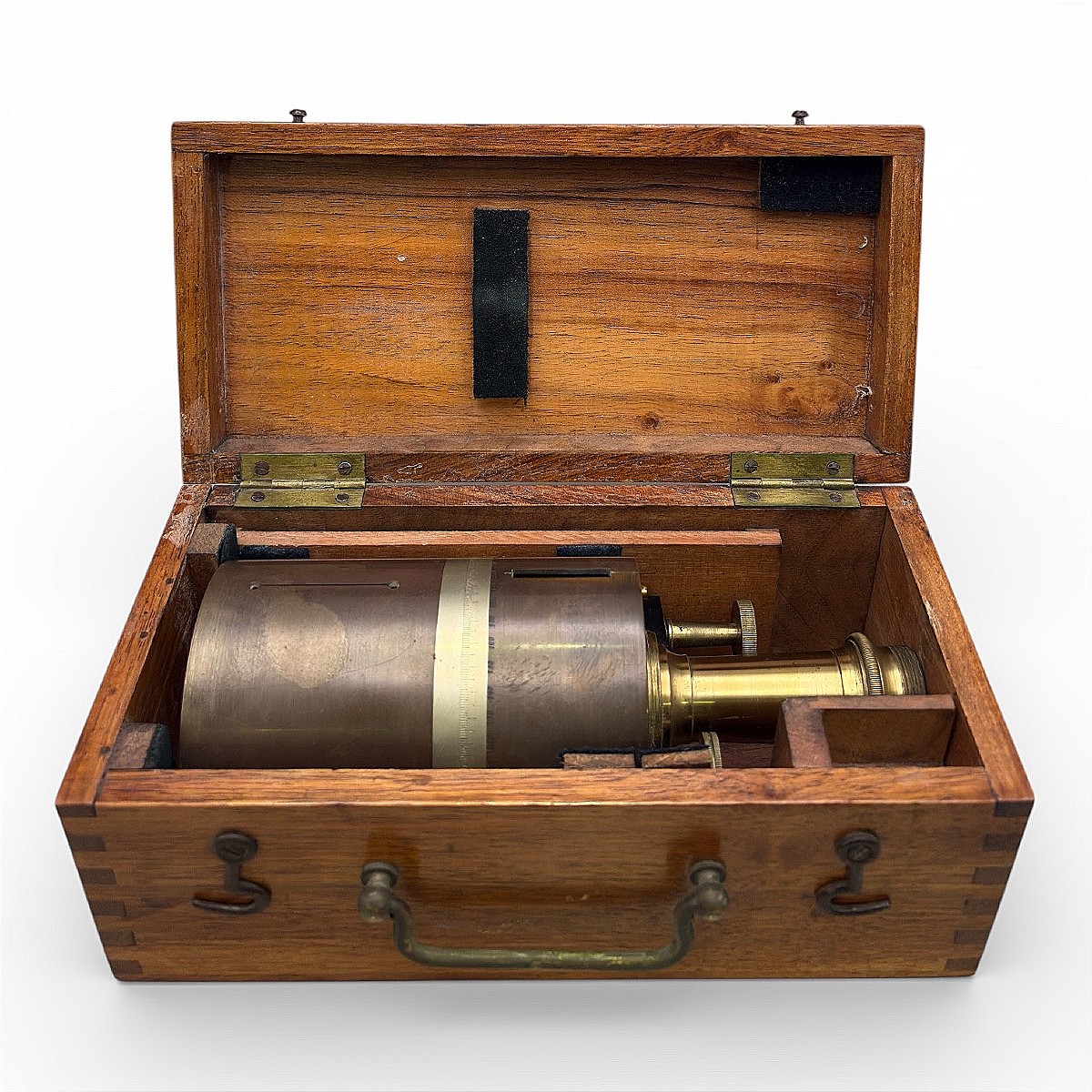 Solid Brass Surveyor's Square With Its Wooden Case - 19th Century-photo-4