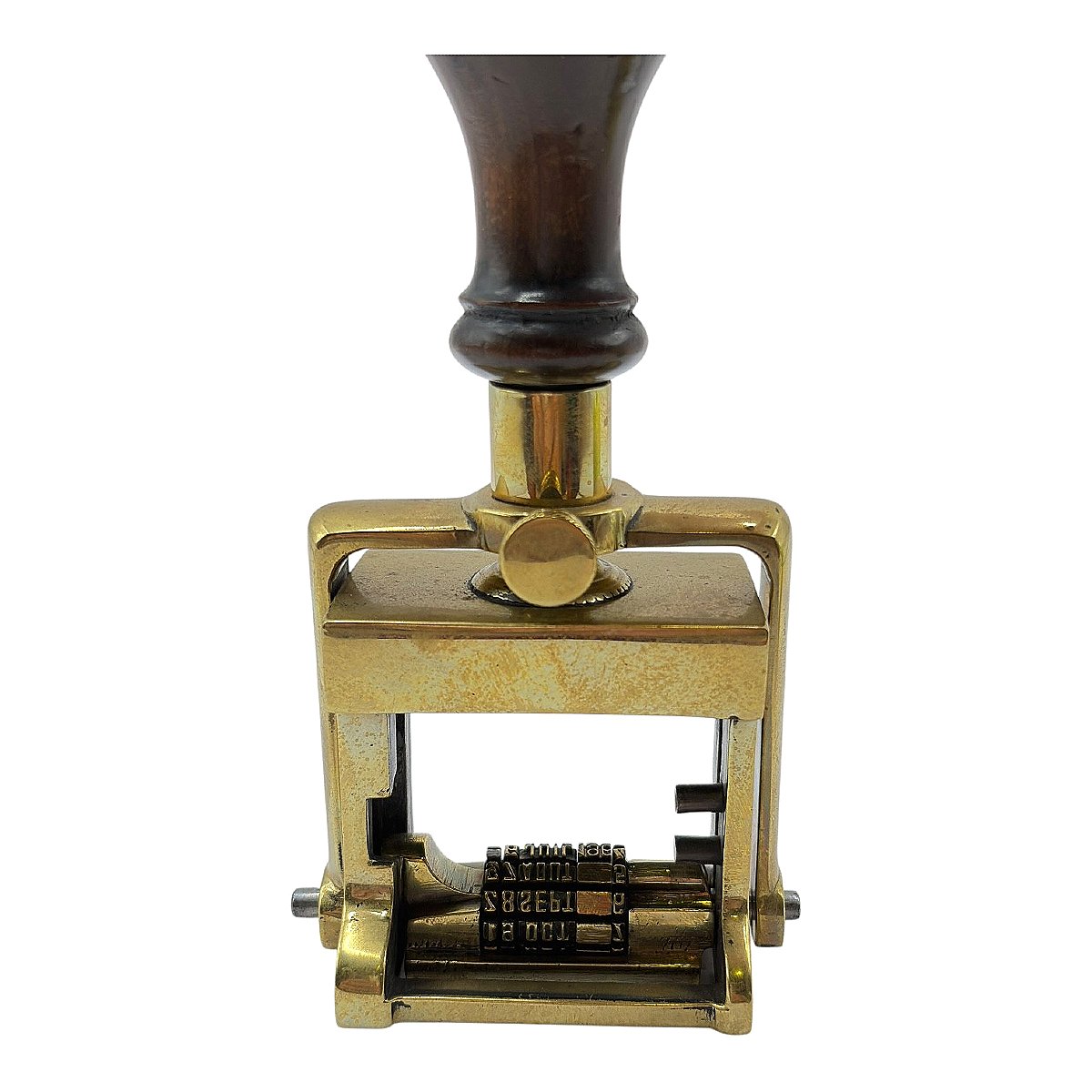Tampon Cachet Timbre Dateur de Bureau en Laiton et Bois Noirci - Circa 1900-photo-2