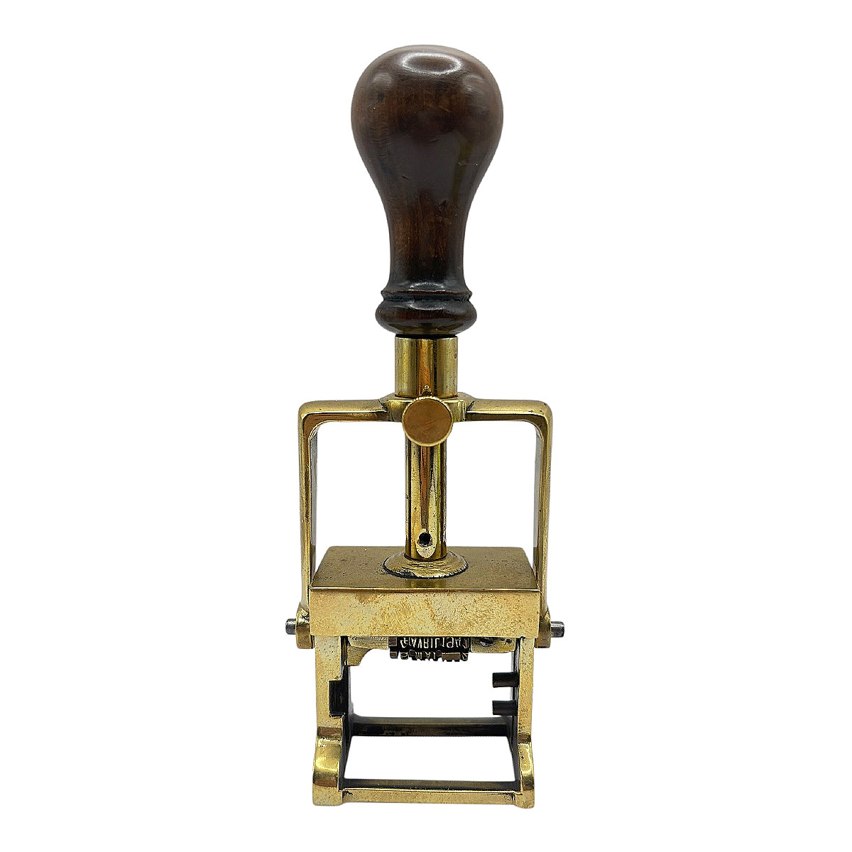 Tampon Cachet Timbre Dateur de Bureau en Laiton et Bois Noirci - Circa 1900