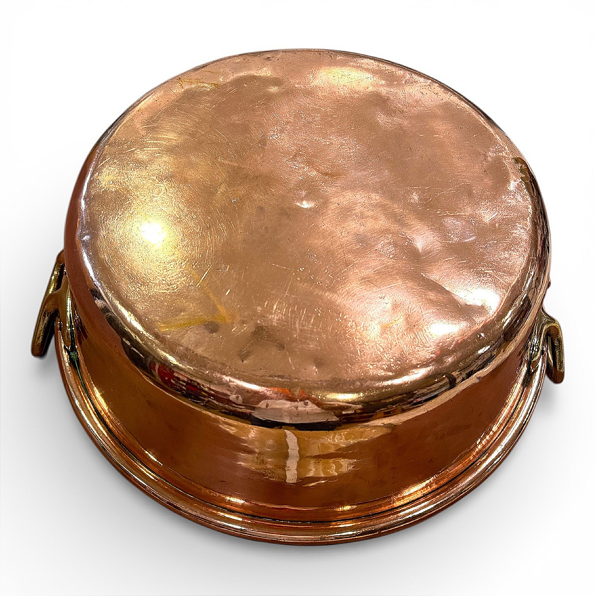 Hammered Copper Jam Basin - Brass Handles - 19th Century-photo-4