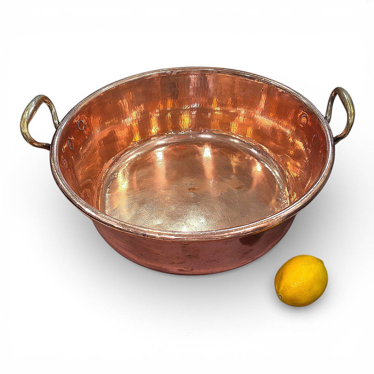 Hammered Copper Jam Basin - Brass Handles - 19th Century-photo-2