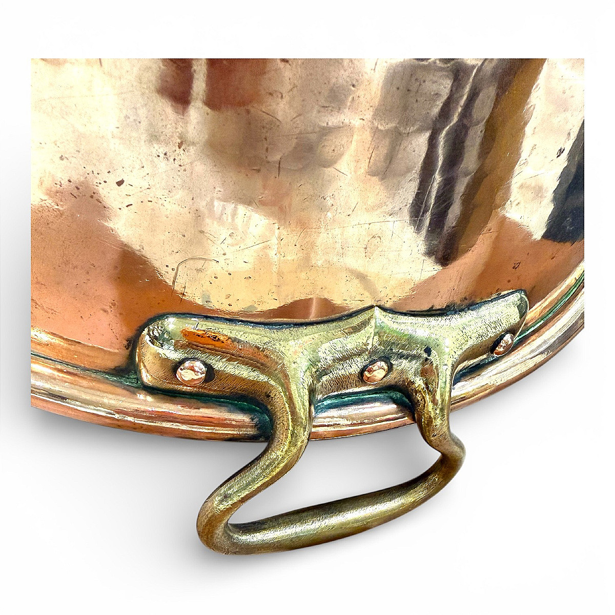 Hammered Copper Jam Basin - Brass Handles - 19th Century-photo-3