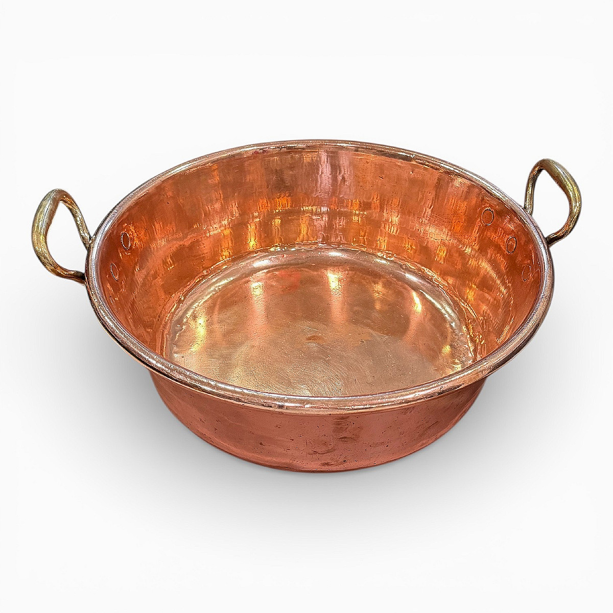 Hammered Copper Jam Basin - Brass Handles - 19th Century
