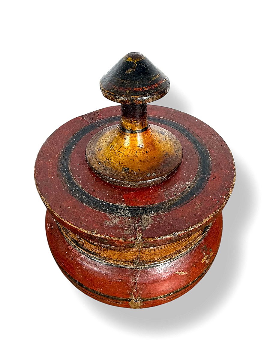 Ancien Pot à Khôl en bois laqué - Inde ou Asie du Sud-Est - XIXe Siècle-photo-2
