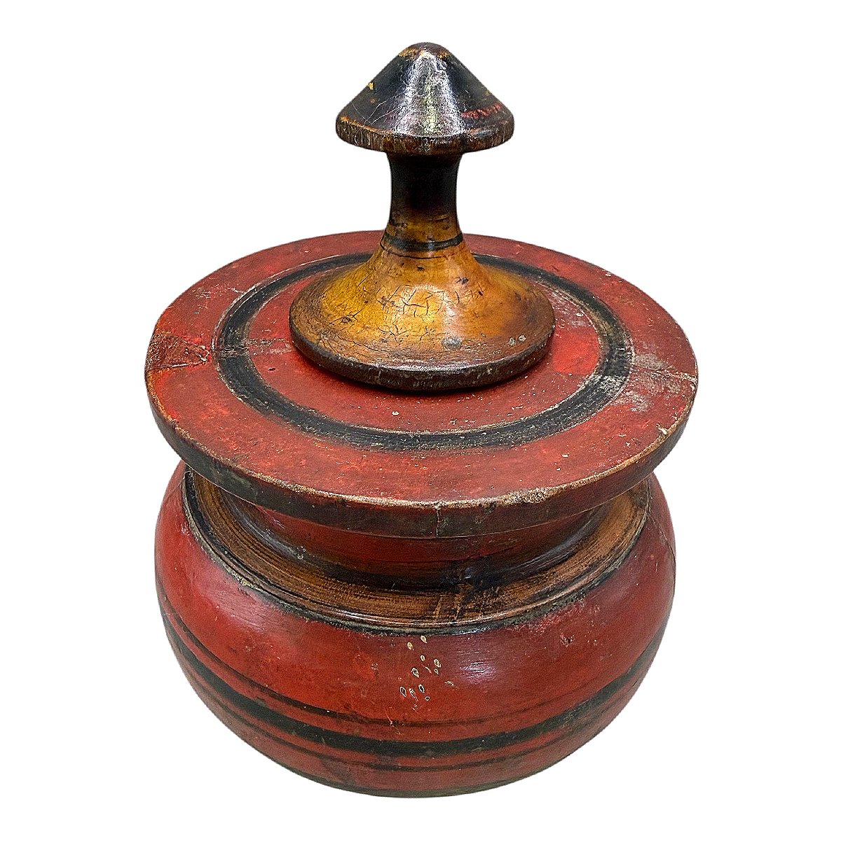 Ancien Pot à Khôl en bois laqué - Inde ou Asie du Sud-Est - XIXe Siècle-photo-1