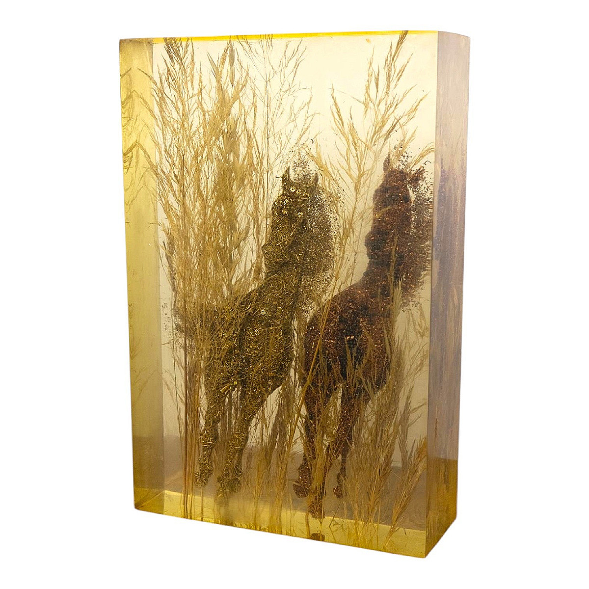 Resin Sculpture With Inclusions – Two Horses At A Gallop – Pierre Giraudon (circa 1970)