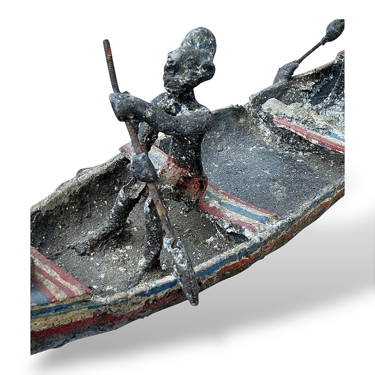 Dignitaries' Dugout Canoe In Lost-wax Casting - African Art - Mid-20th Century-photo-2