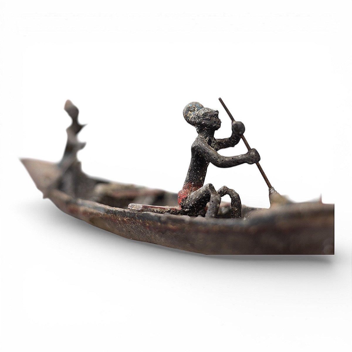 Dignitaries' Dugout Canoe In Lost-wax Casting - African Art - Mid-20th Century-photo-4