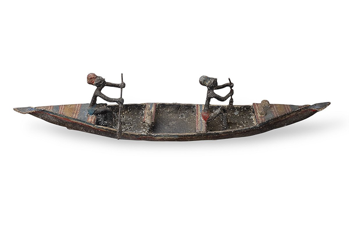 Dignitaries' Dugout Canoe In Lost-wax Casting - African Art - Mid-20th Century-photo-2