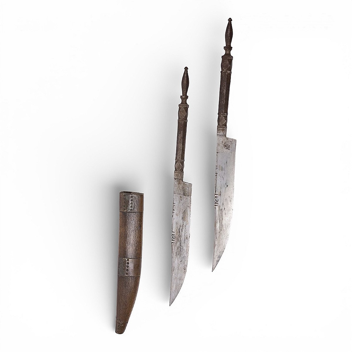 Pair Of Kabyle Knives Or Razors In Their Cedar Sheath-photo-3