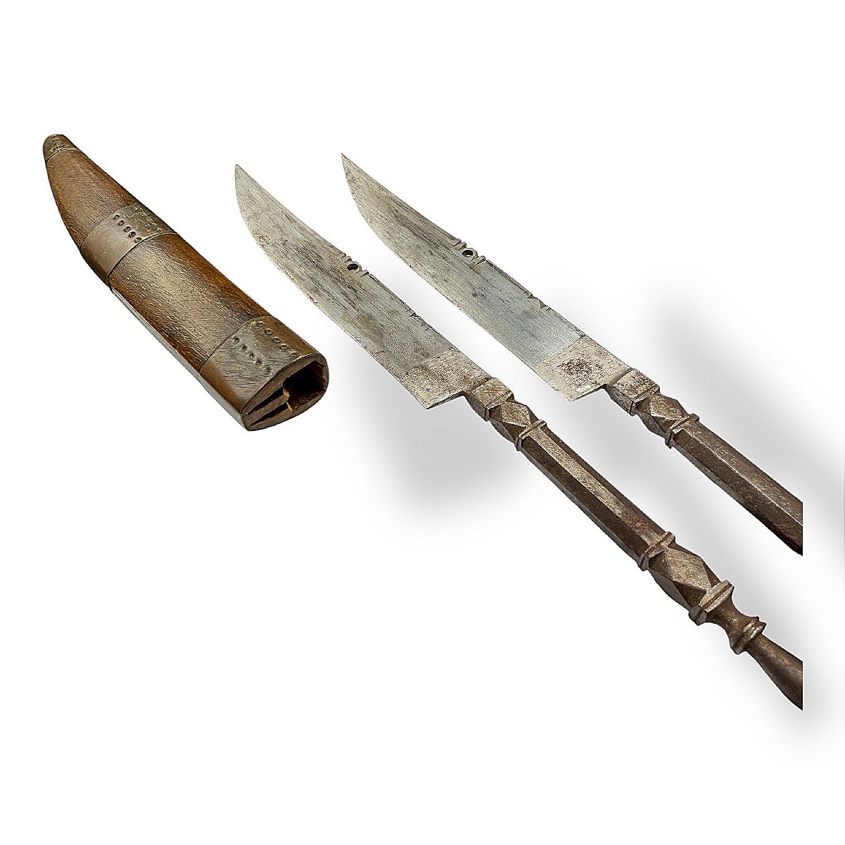 Pair Of Kabyle Knives Or Razors In Their Cedar Sheath-photo-1