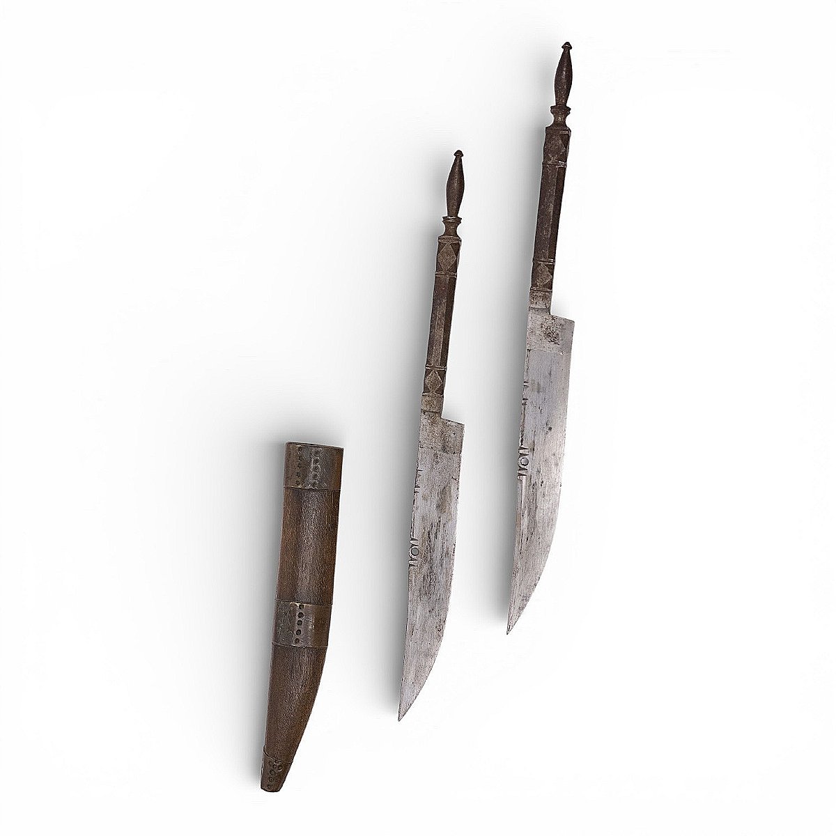 Pair Of Kabyle Knives Or Razors In Their Cedar Sheath-photo-5