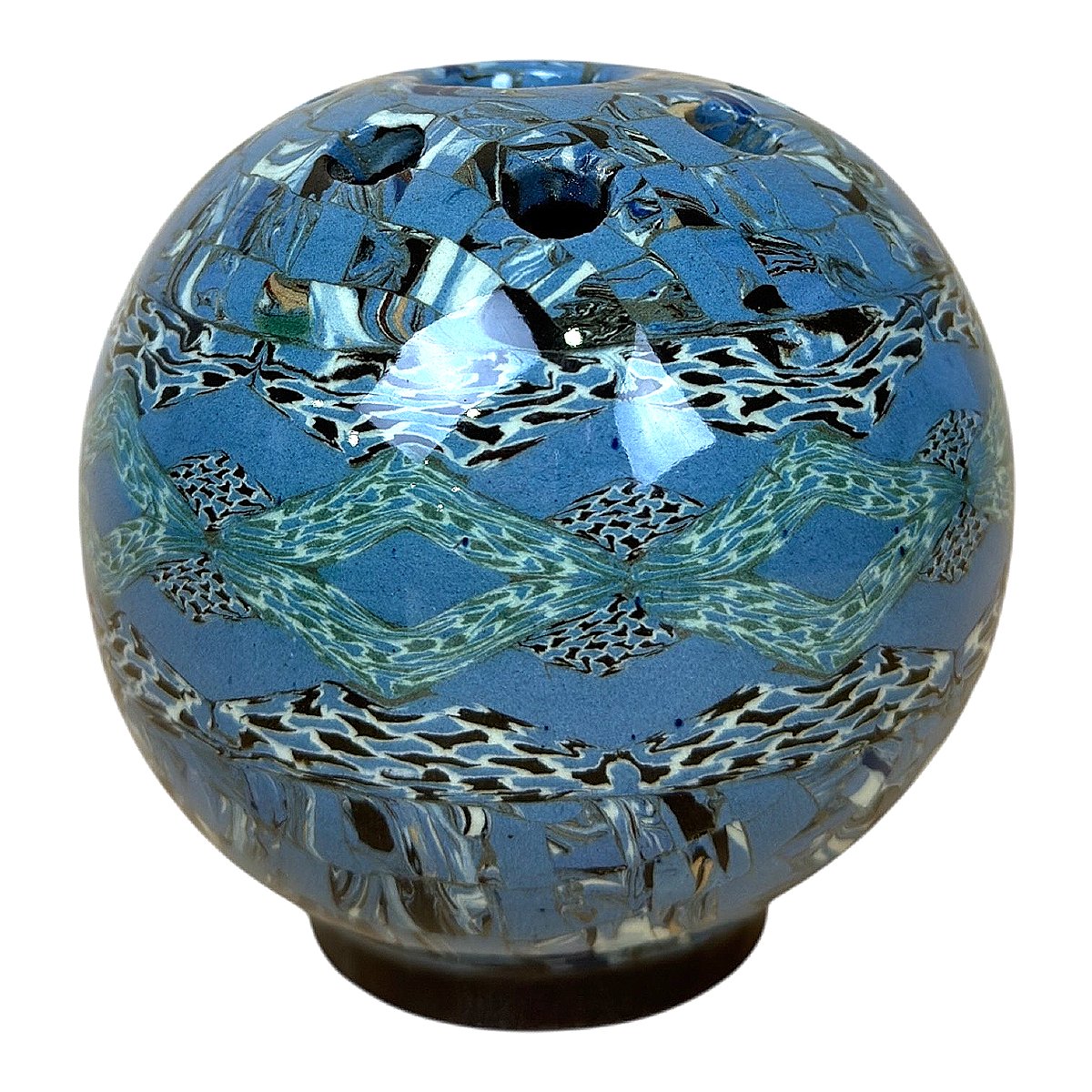 Ball Vase From Vallauris In Mosaic Of Mixed Clays, Flower Frog - Signed Jean Gerbino (1876-1966)-photo-4