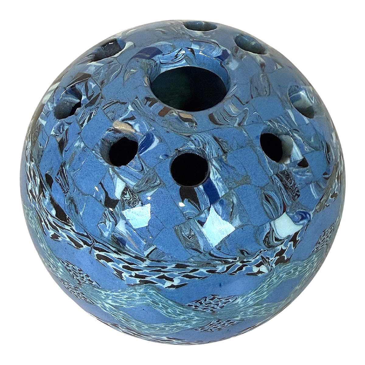 Ball Vase From Vallauris In Mosaic Of Mixed Clays, Flower Frog - Signed Jean Gerbino (1876-1966)
