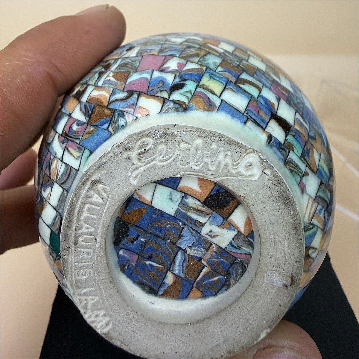 Vallauris Vase In Mosaic Of Mixed Clays, Signed Gerbino (1876-1966) - France-photo-2