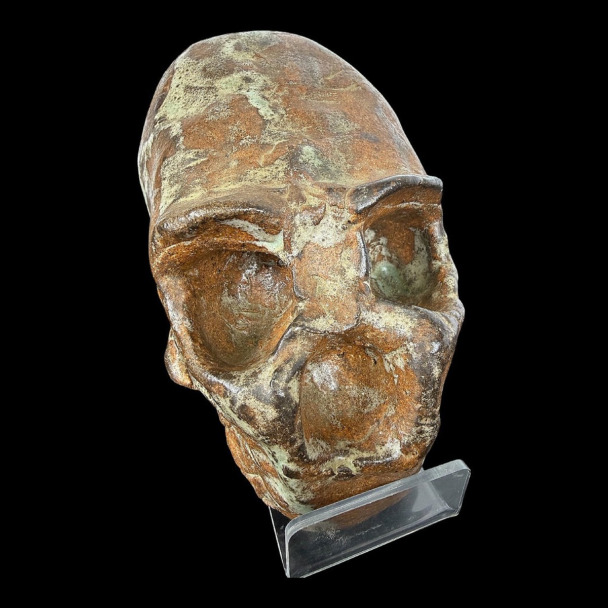 Sculpture Of A Hominid Specimen In Glazed Sandstone – Collection – Cabinet Of Curiosities – 20th Century-photo-2