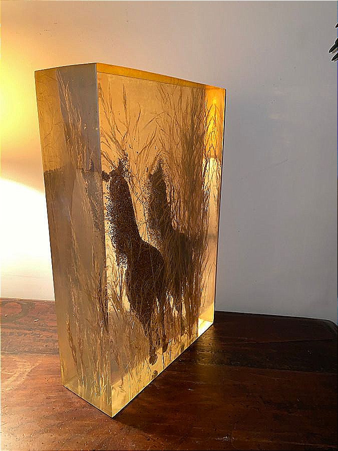 Sculpture Inclusions de résine "Deux Chevaux au Galop" (Circa 1960) Pierre Giraudon (1923-2012)-photo-2