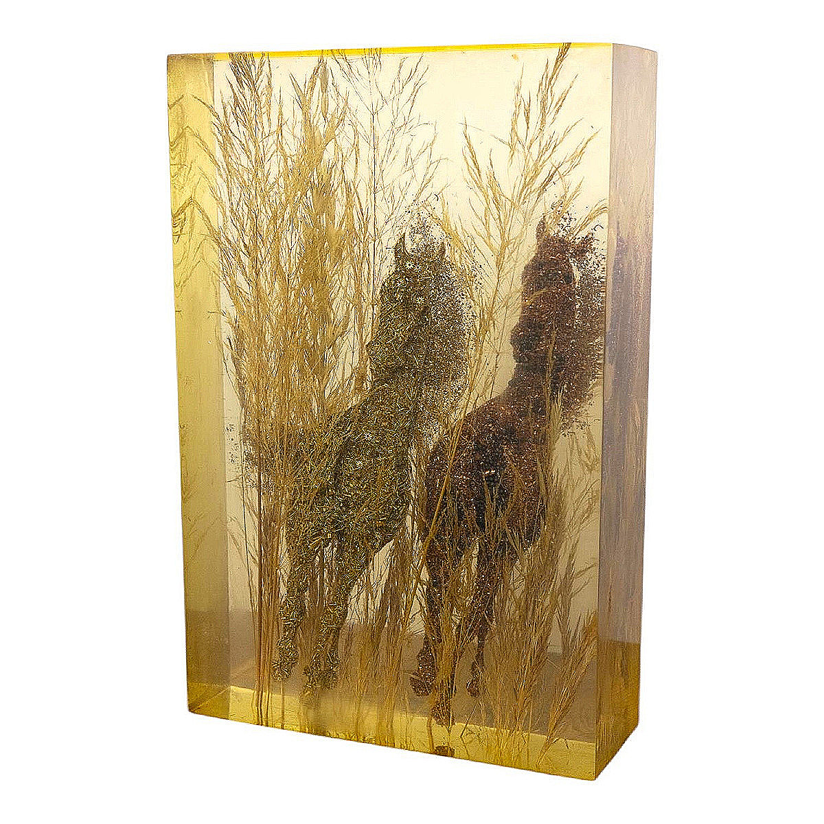 Sculpture Inclusions de résine "Deux Chevaux au Galop" (Circa 1960) Pierre Giraudon (1923-2012)