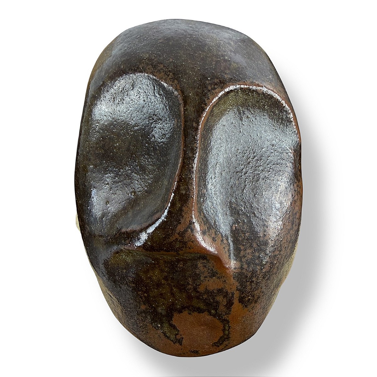 Anthropomorphic Mask Sculpture In Glazed Stoneware-photo-2