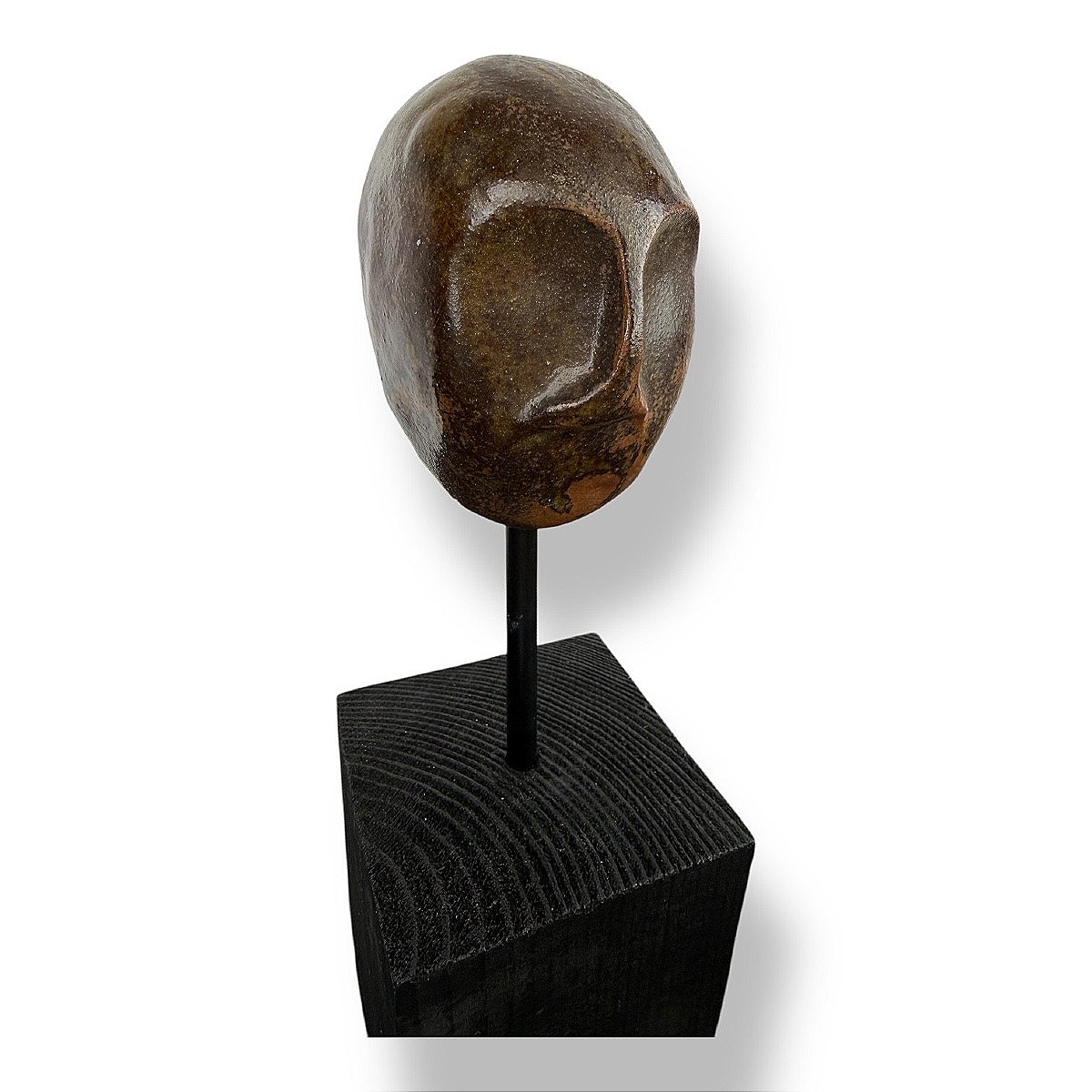 Anthropomorphic Mask Sculpture In Glazed Stoneware-photo-4