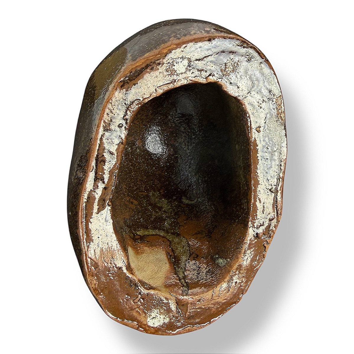 Anthropomorphic Mask Sculpture In Glazed Stoneware-photo-1