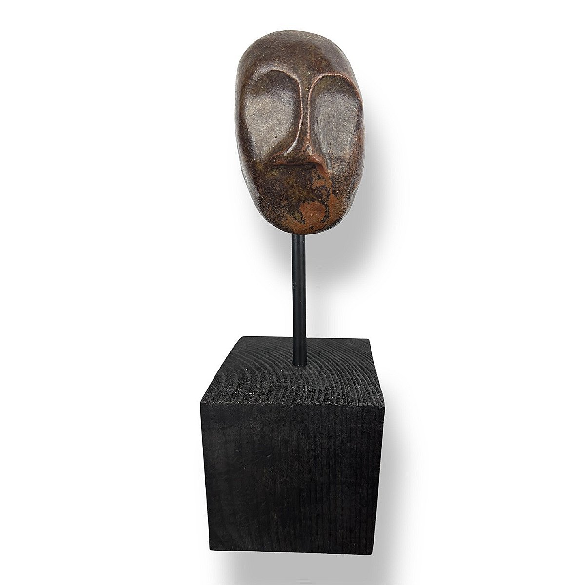 Anthropomorphic Mask Sculpture In Glazed Stoneware-photo-2