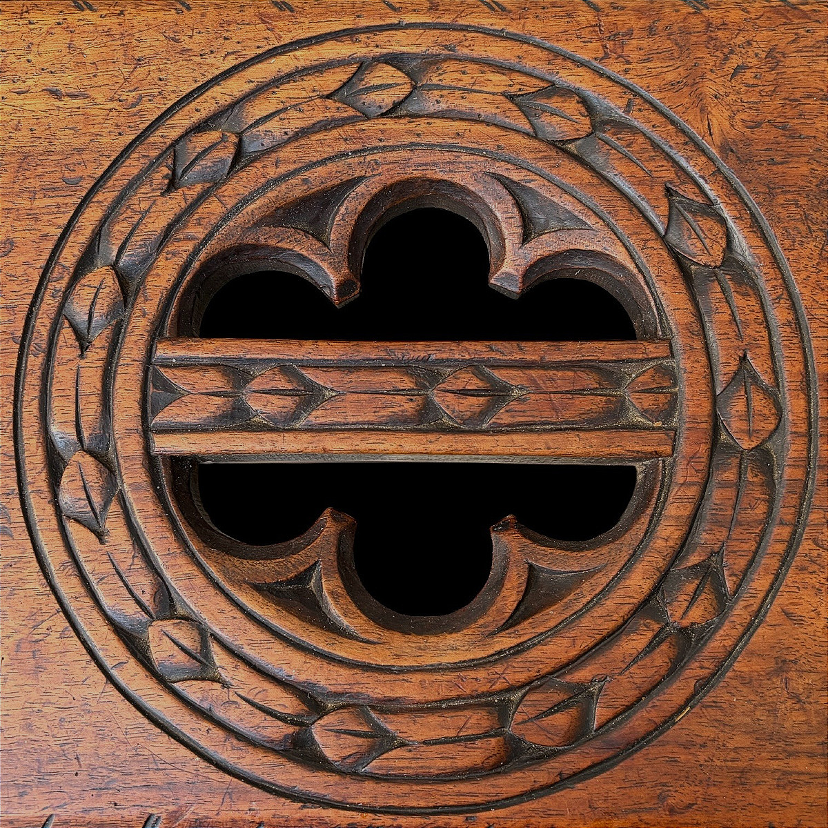 Neo-gothic Style Stool In Solid Oak - 19th Century - Spanish Work Circa 1870-photo-4
