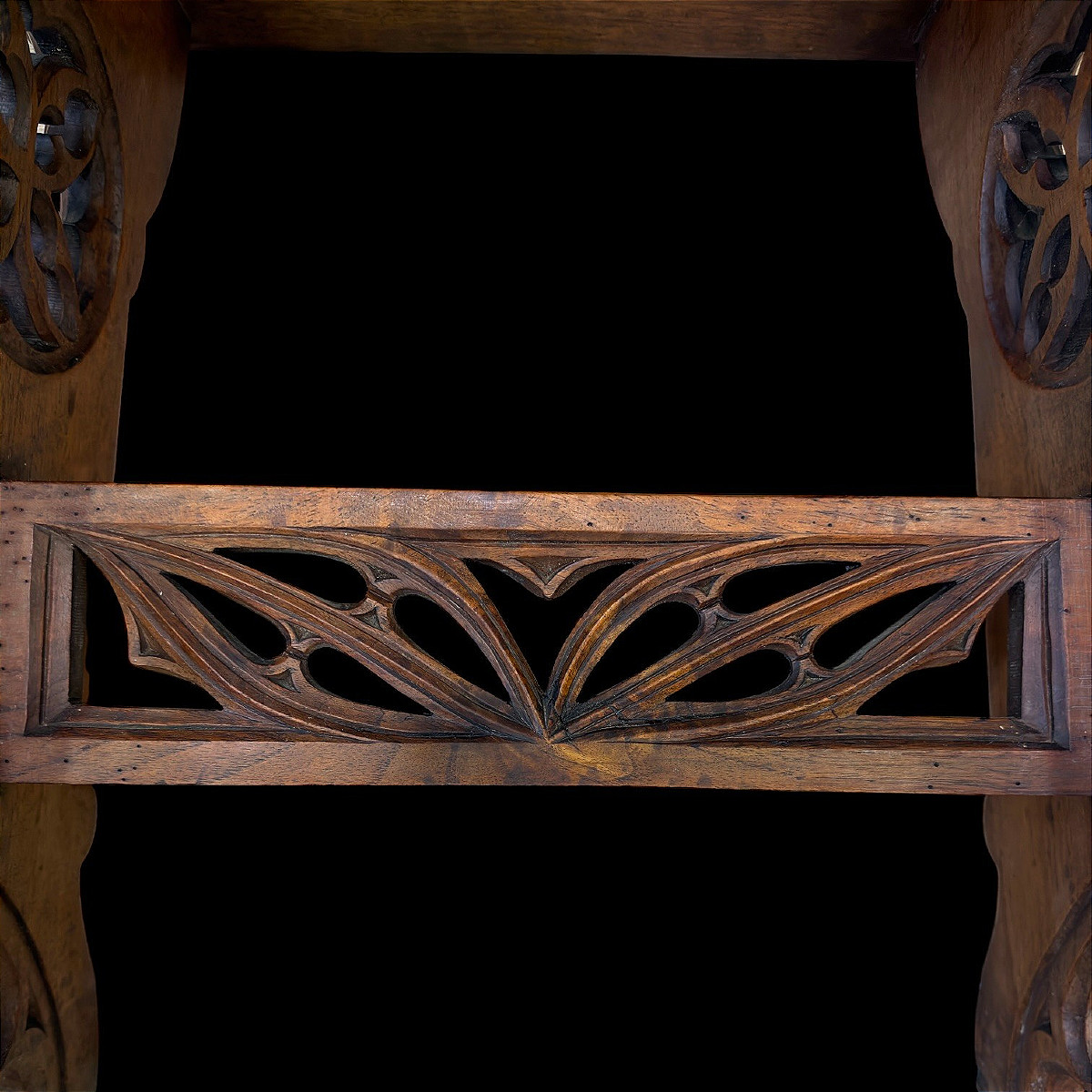 Neo-gothic Style Stool In Solid Oak - 19th Century - Spanish Work Circa 1870-photo-1