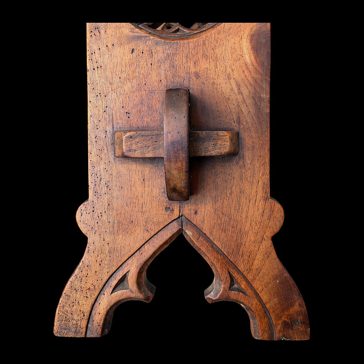 Neo-gothic Style Stool In Solid Oak - 19th Century - Spanish Work Circa 1870-photo-4