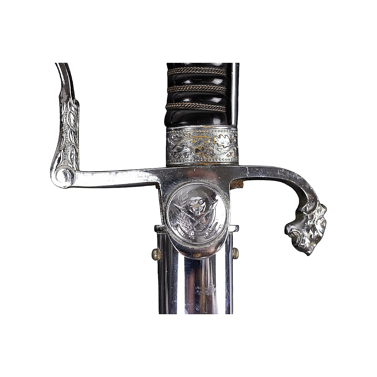 Ceremonial Lion Head Saber – Blade Engraved "justice Peace Work" Circa 1960-photo-2