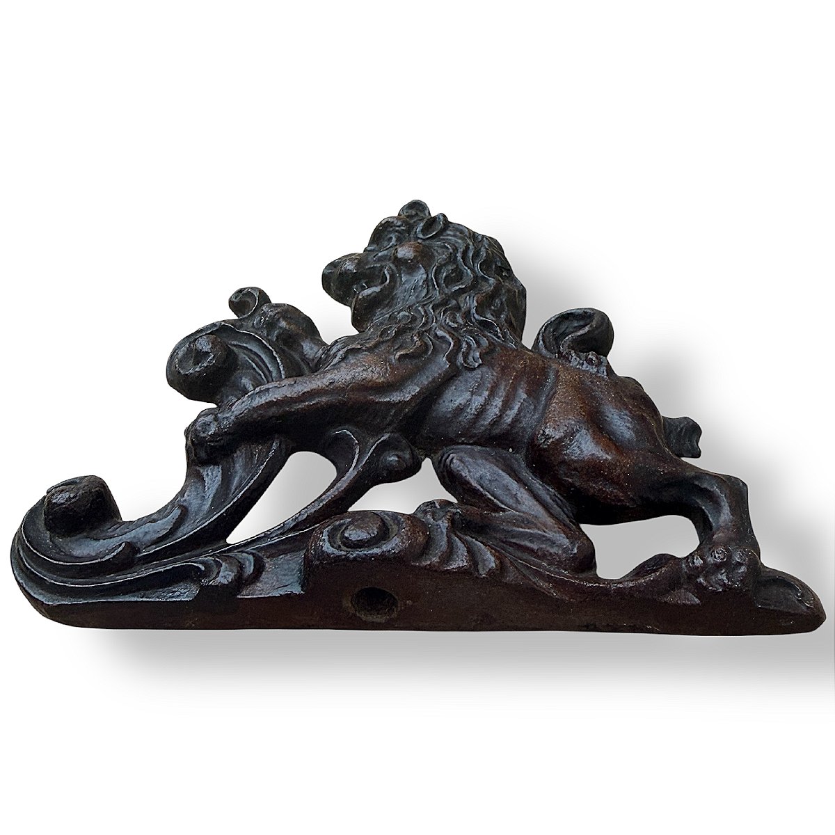 Lion en Bois Sculpté - XIXe - Ancien Couronnement de Meuble de Style Haute Époque-Louis XIII-photo-2