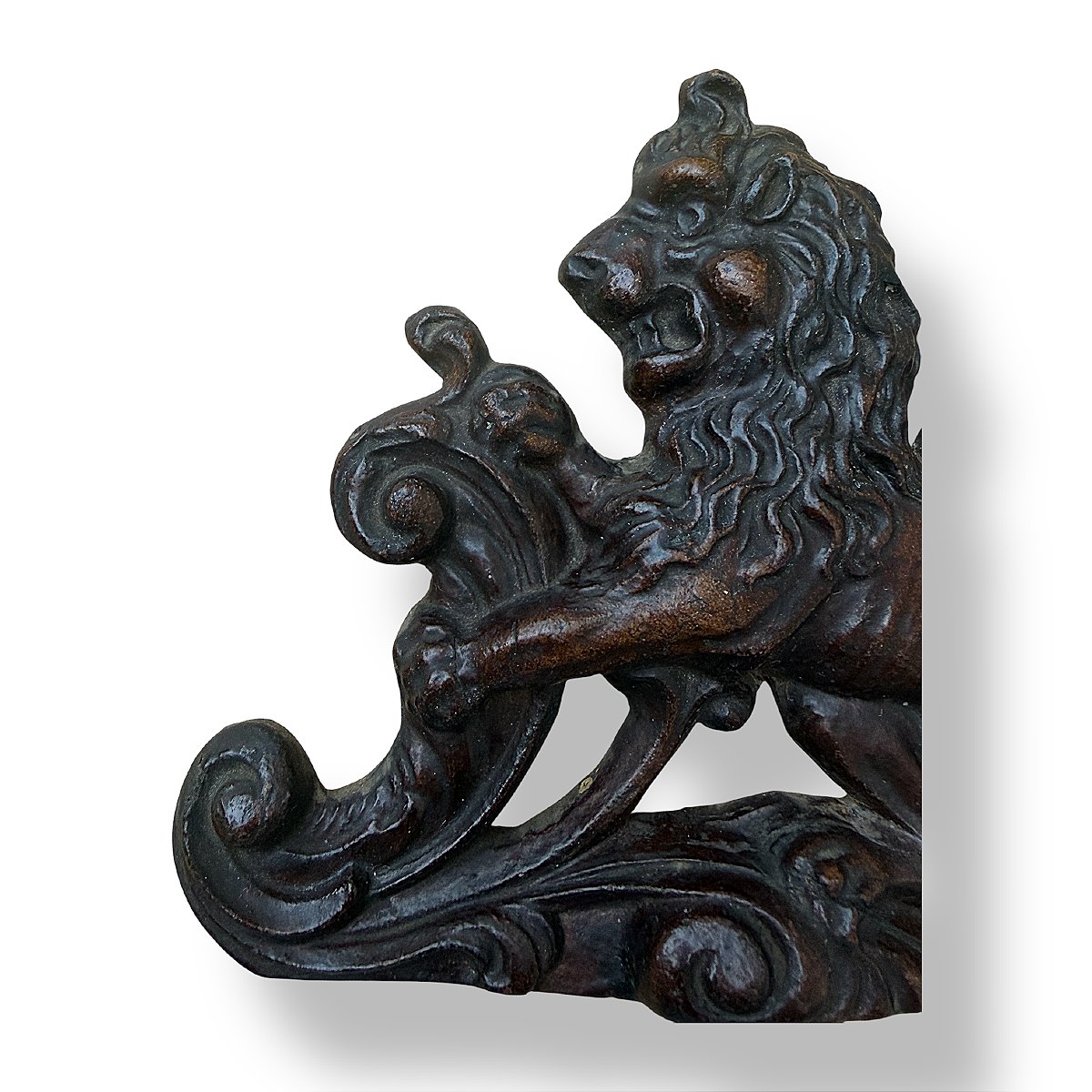 Lion en Bois Sculpté - XIXe - Ancien Couronnement de Meuble de Style Haute Époque-Louis XIII-photo-3