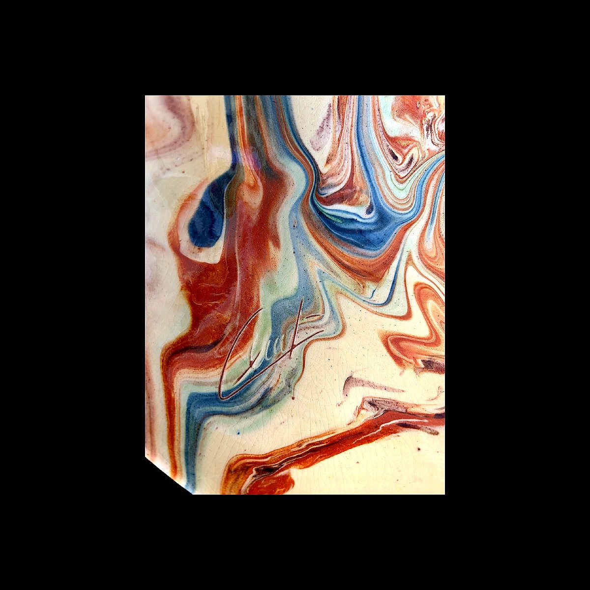 A Deep Bowl With A Scalloped Rim, Made Of Glazed Earthenware With A Marbled Decoration - Mid-20th Century-photo-4