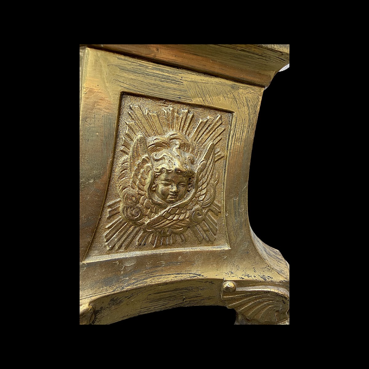 Pique Cierges d'Autel XIXe siècle en Bronze Doré à Décors de Trois Symboles Sacrés - H 73 cm-photo-3