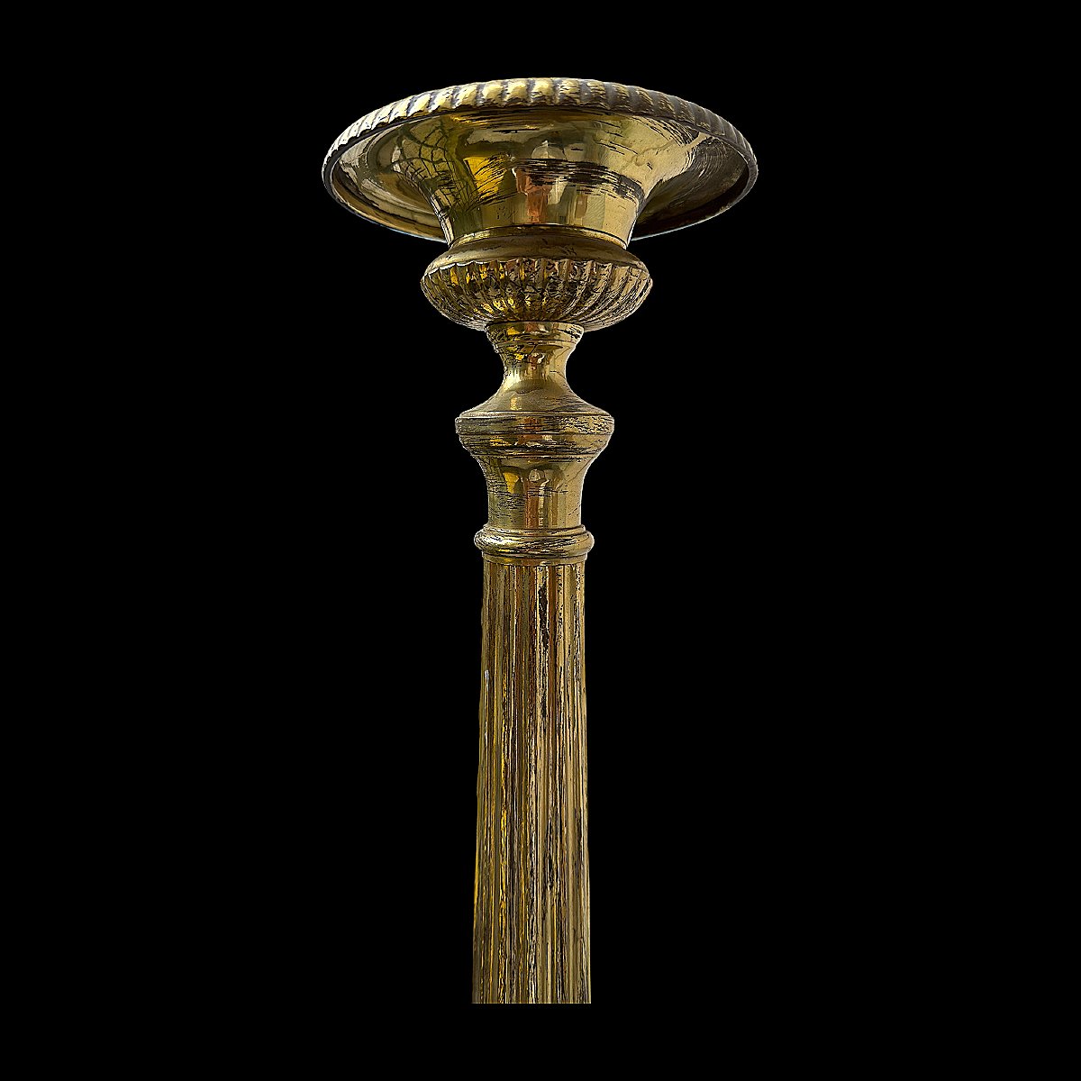 Pique Cierges d'Autel XIXe siècle en Bronze Doré à Décors de Trois Symboles Sacrés - H 73 cm-photo-4