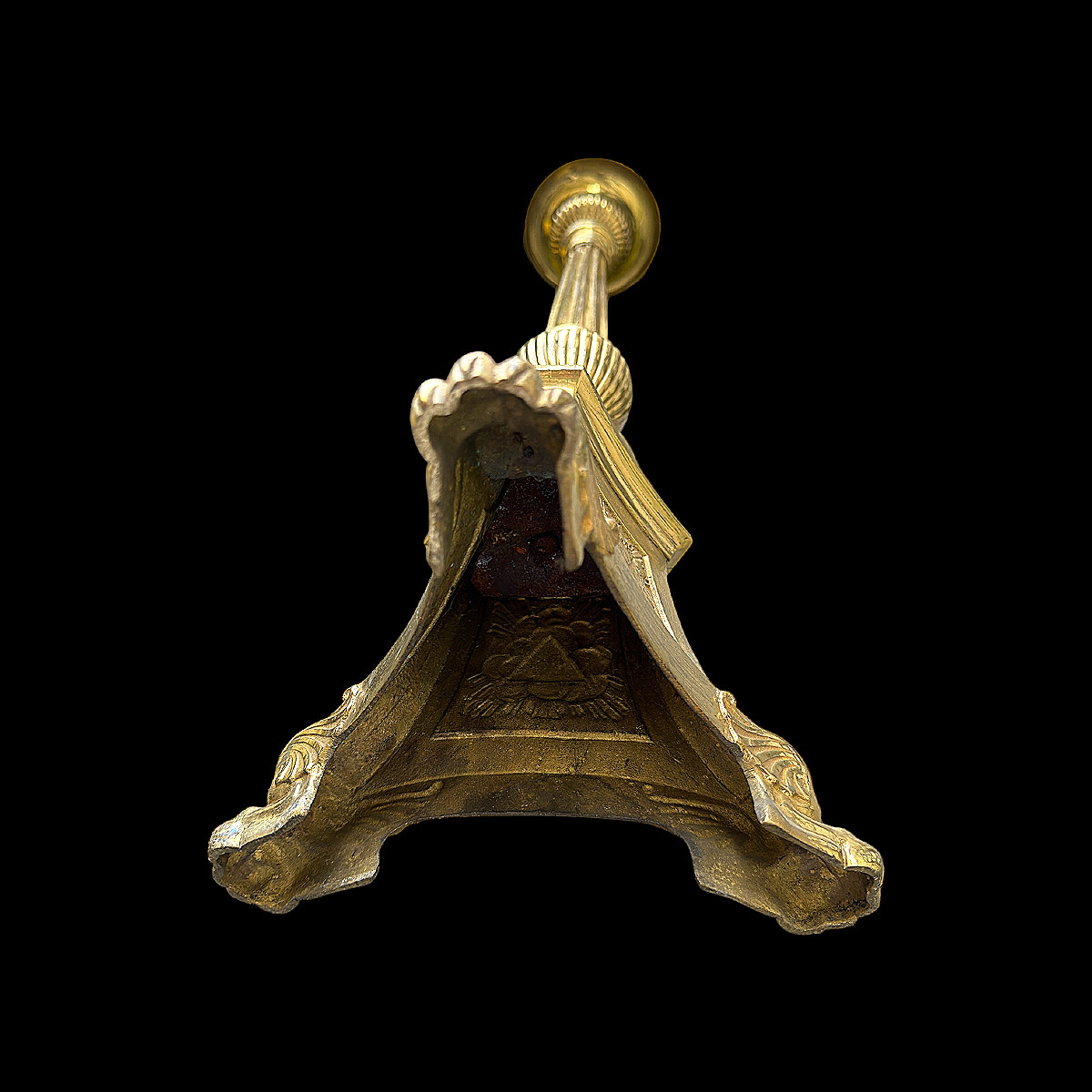 Pique Cierges d'Autel XIXe siècle en Bronze Doré à Décors de Trois Symboles Sacrés - H 73 cm-photo-8