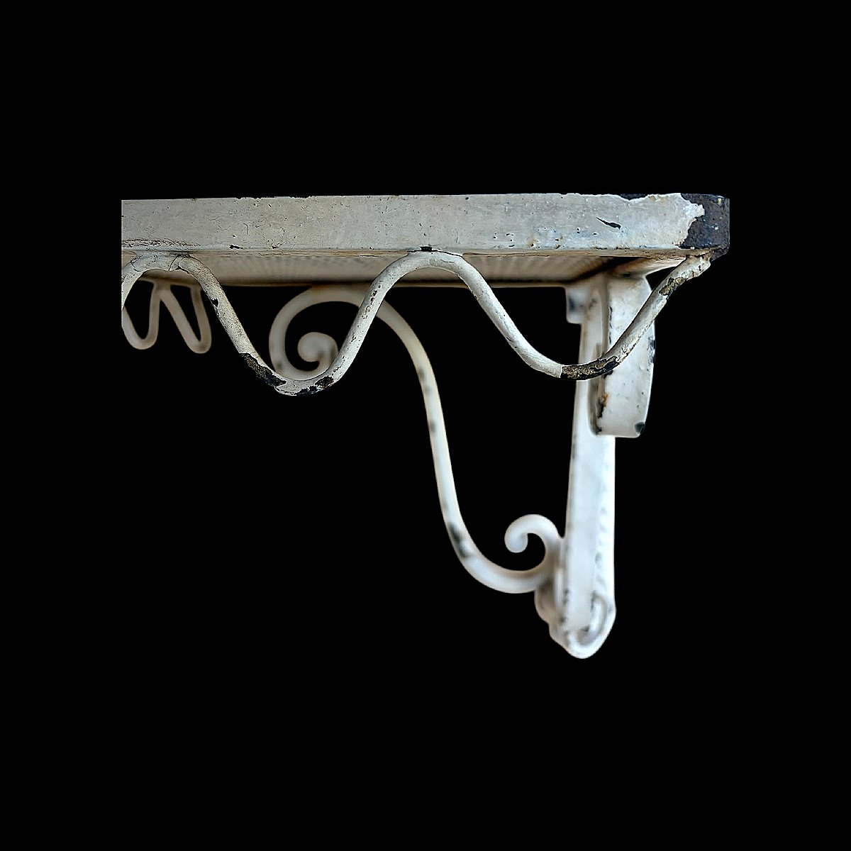 White Wrought Iron Wall-mounted Side Table - Winter Garden Style - Louis XV Style - Mid-20th Century-photo-3