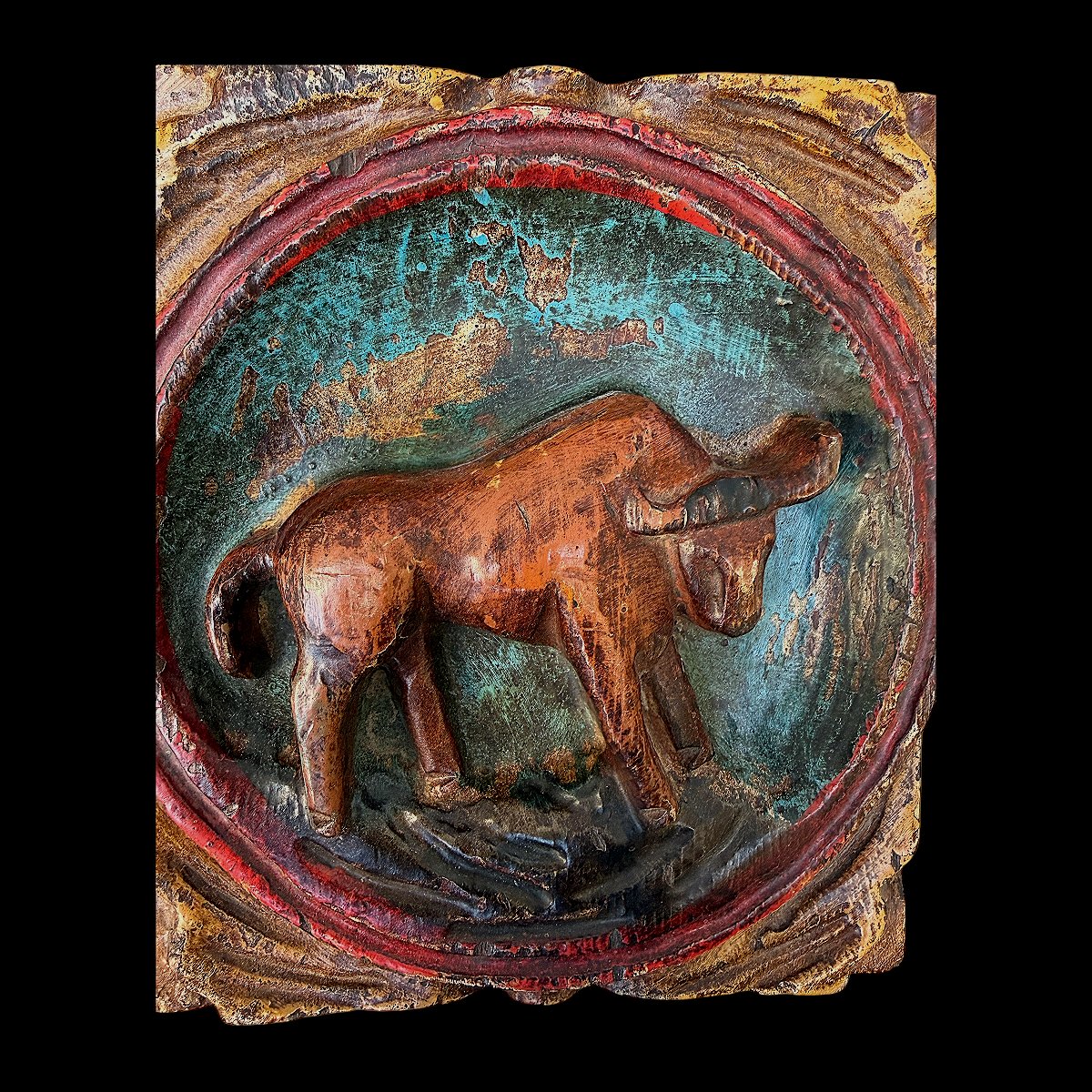 Carved Wooden Bas-relief - Brutalist Style - Taurus Zodiac Sign-photo-2