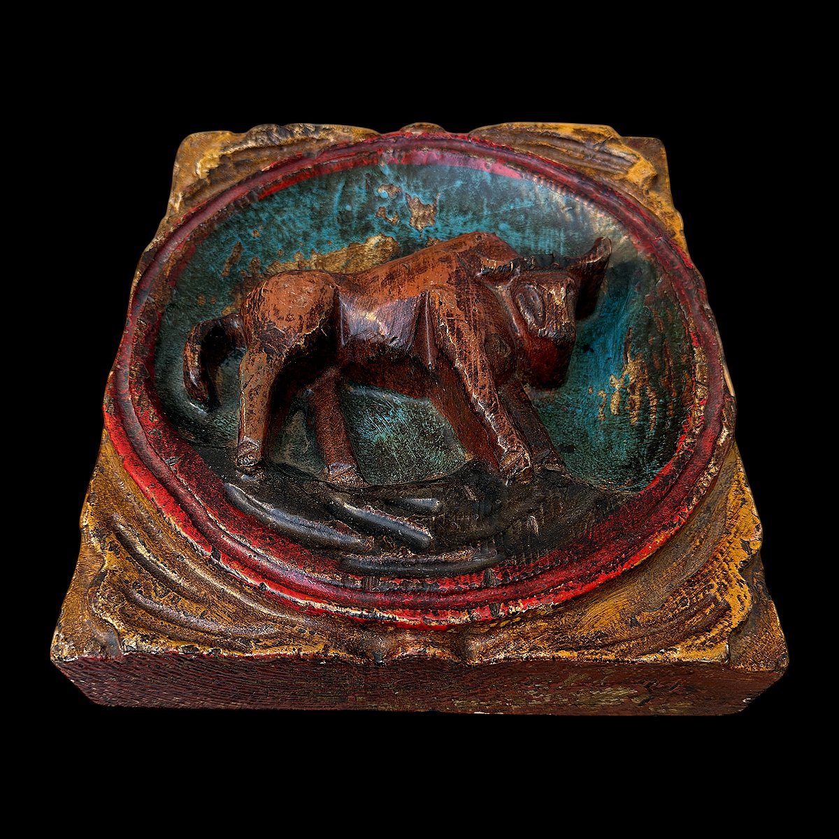 Carved Wooden Bas-relief - Brutalist Style - Taurus Zodiac Sign-photo-4