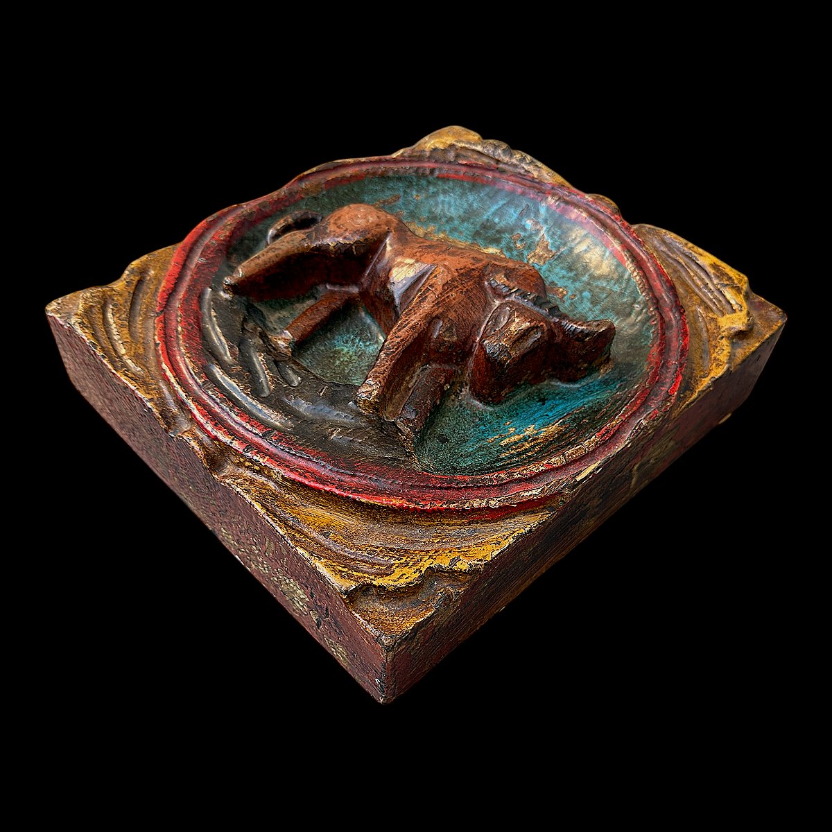 Carved Wooden Bas-relief - Brutalist Style - Taurus Zodiac Sign-photo-2