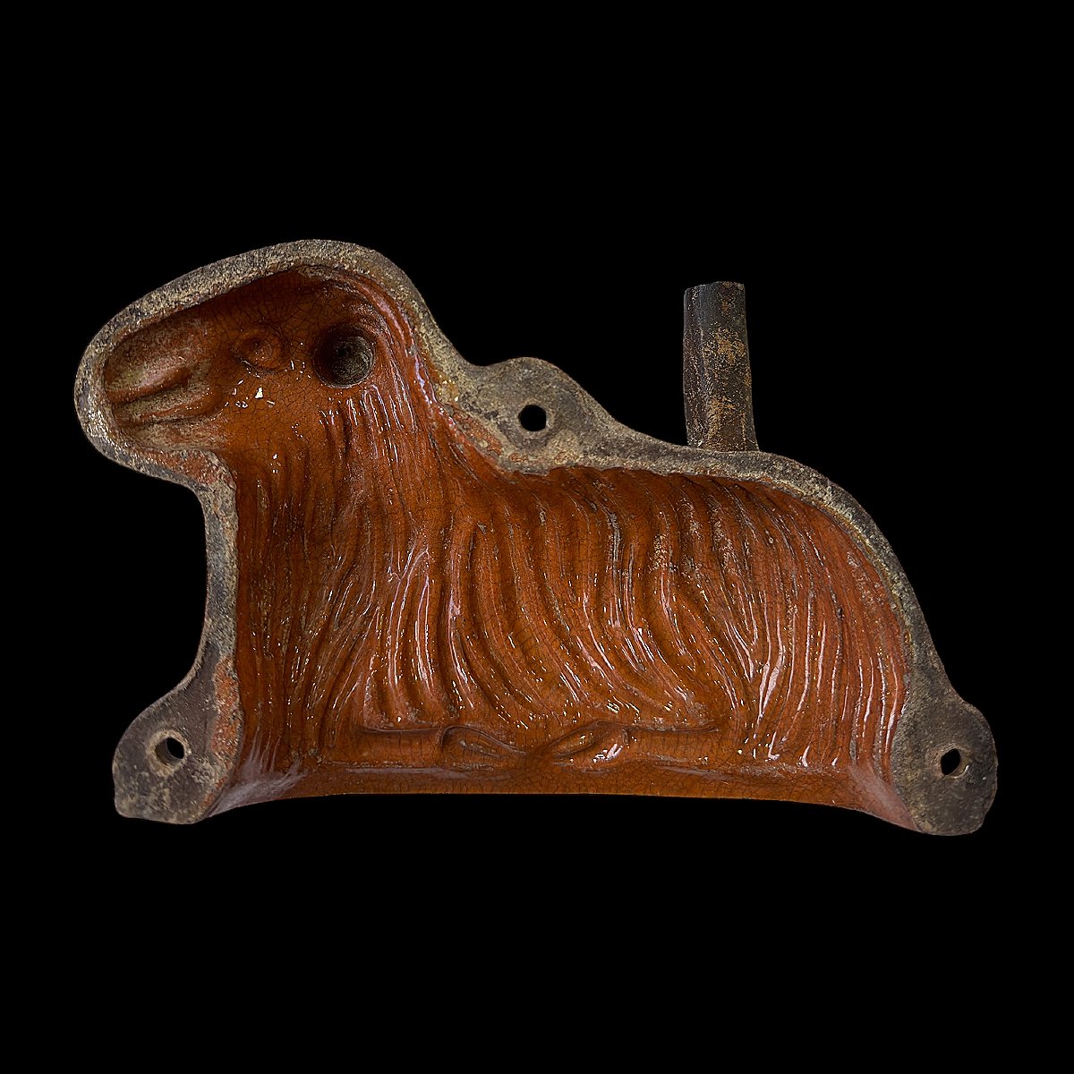 Pascal Lamb Mold In Glazed Clay - 21cm Wide - Art Populaire - France - Circa 1900-photo-3