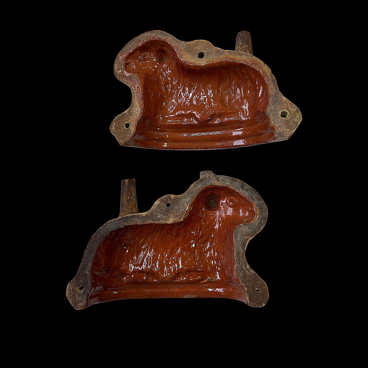 Pascal Lamb Mold In Glazed Clay - 18cm Wide - Folk Art - France - Late 18th Century-photo-3