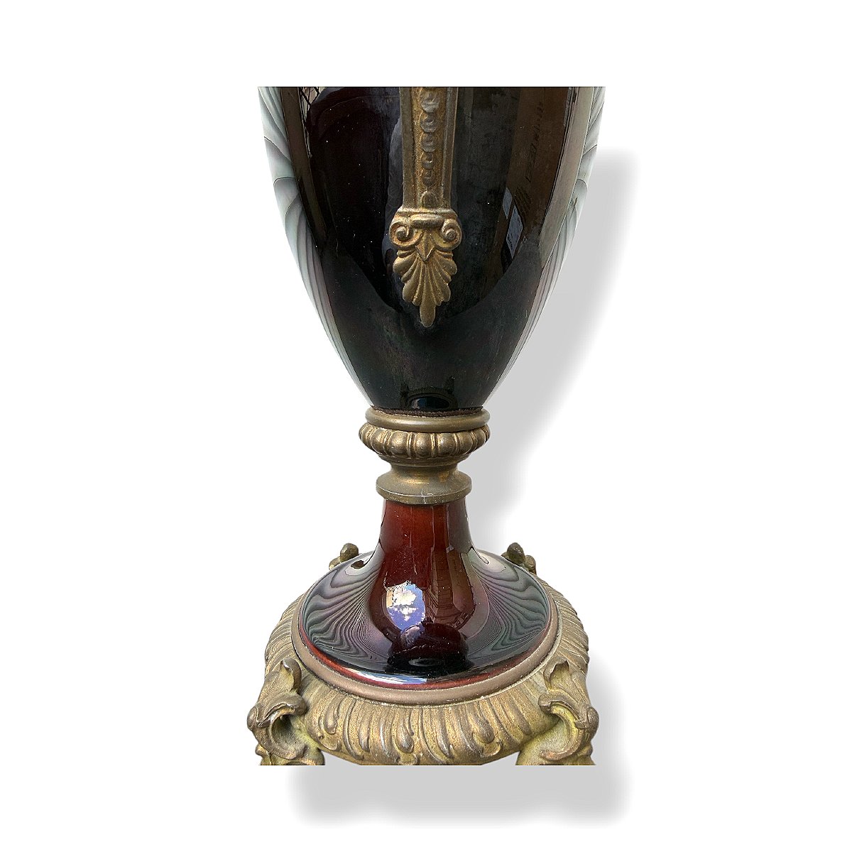 Vase sur piédouche de Style Louis XVI en céramique émaillée et métal doré - France - Fin XIXe-photo-4