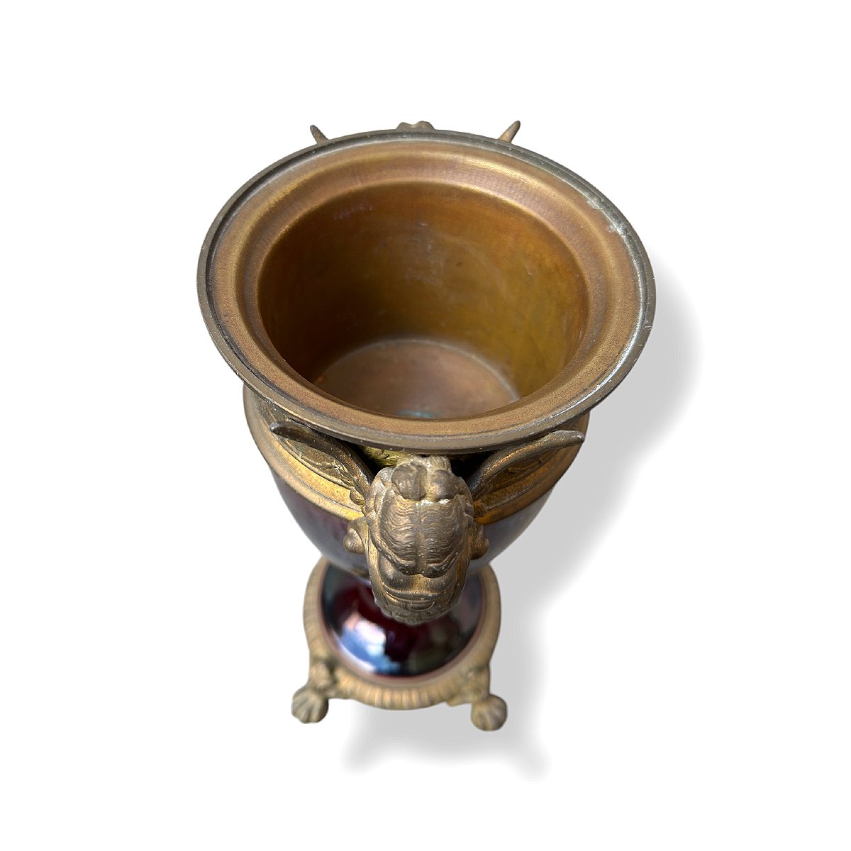 Vase sur piédouche de Style Louis XVI en céramique émaillée et métal doré - France - Fin XIXe-photo-5