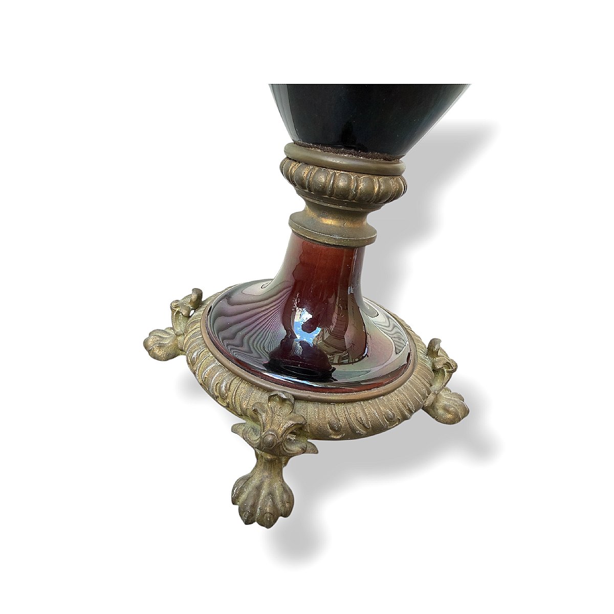 Vase sur piédouche de Style Louis XVI en céramique émaillée et métal doré - France - Fin XIXe-photo-6