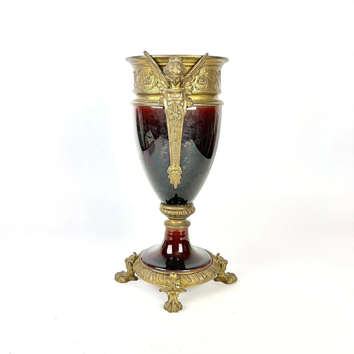 Vase sur piédouche de Style Louis XVI en céramique émaillée et métal doré - France - Fin XIXe-photo-1